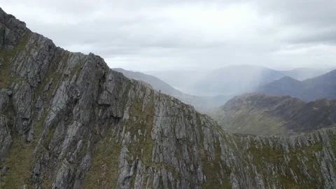 Drone View of Hiking on the Forcan Ridge in the Scottish Highlands Stock Footage 201389548