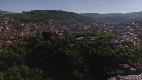 Drone View of Historic Austro-Hungarian Fortress Palace on Hillside, 4K Stock Footage 337181391