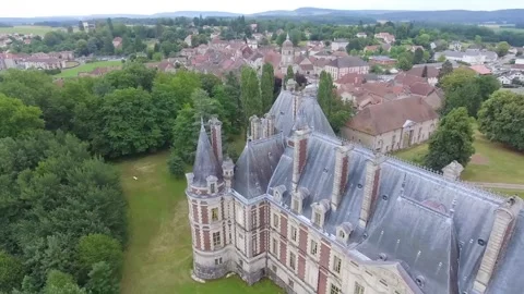 Drone View of Historic Castle and River Valley Stock Footage 327058945