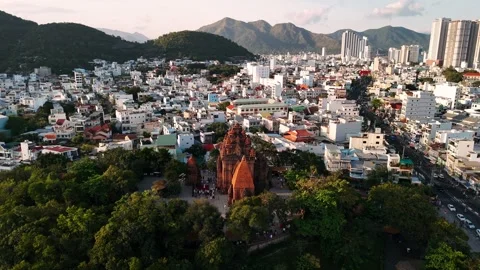Drone view of the historic po nagar cham towers in nha trang, vietnam with .. Stock Footage 335022089