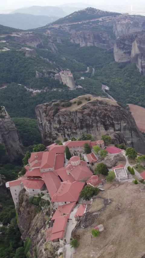 Drone View of Holy Monastery of Great Meteoron, Vertical Format Stock Footage 322209512