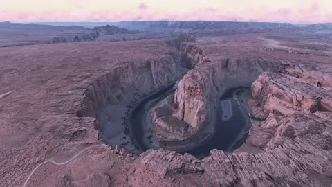 Drone view Horseshoe Bend at sunset in Glen Canyon. Arizona. United States Stock Footage 309065791