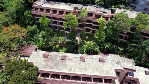 Drone view of the hotel with green trees. Vídeos de archivo 183558054