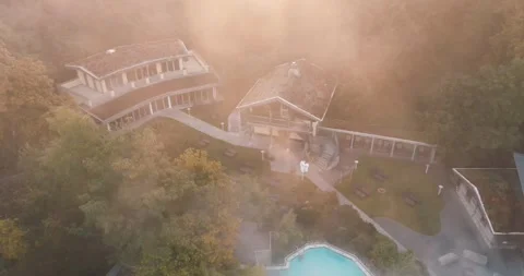 Drone View of a House With Pool in Golden Morning Light Video stock 340260472