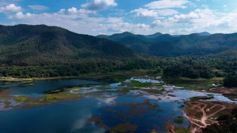 Drone view of Huay Lan lake landscape northern Thailand dry season 動画素材 331476604