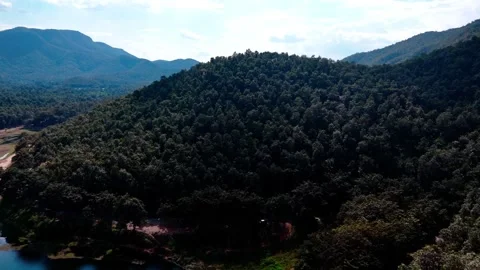 Drone view of Huay Lan lake landscape northern Thailand dry season Stock-Footage 331476685