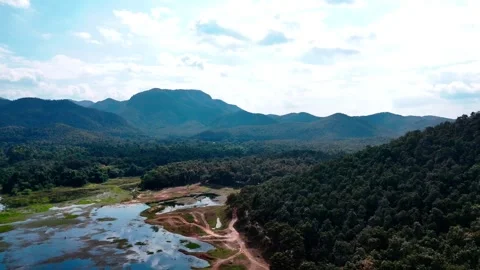 Drone view of Huay Lan lake landscape northern Thailand dry season Stock-Footage 331476686