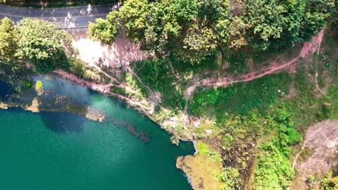 Drone view of Huay Lan lake landscape northern Thailand dry season Stock-Footage 331476699
