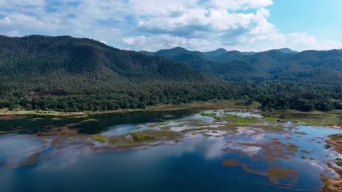 Drone view of Huay Lan lake landscape northern Thailand dry season Stock-Footage 331476702
