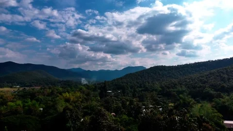 Drone view of Huay Lan lake landscape northern Thailand dry season Stock-Footage 331476715