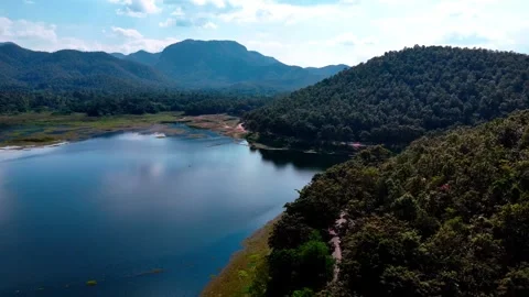Drone view of Huay Lan lake landscape northern Thailand dry season Video stock 331476726