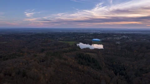 Drone view Hyperlapse of Velodrome Raymond Poulidor, Autumne Forest, France Video stock 165520041