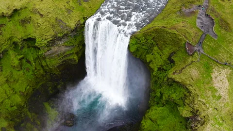 Drone view of the icelandic Skogafoss waterfall. Stock Footage 285089310