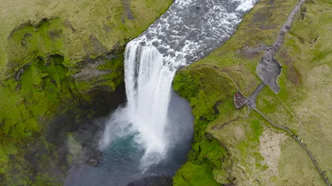 Drone view of the icelandic Skogafoss waterfall. Stock Footage 285089314
