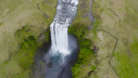 Drone view of the icelandic Skogafoss waterfall. Stock Footage 285089647