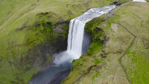 Drone view of the icelandic Skogafoss waterfall. Stock Footage 285089659