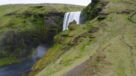 Drone view of the icelandic Skogafoss waterfall. Stock Footage 285089927