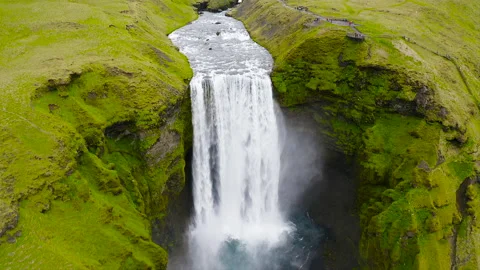 Drone view of the icelandic Skogafoss waterfall. Stock Footage 285090579