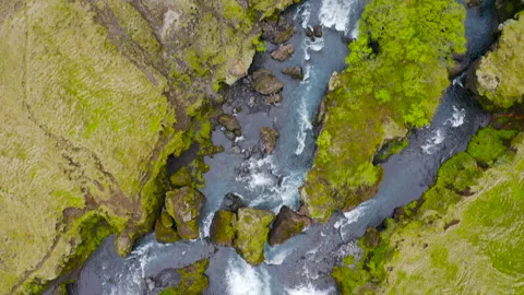 Drone view of the icelandic Skogafoss waterfall. Stock Footage 285090936