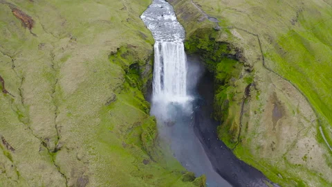 Drone view of the icelandic Skogafoss waterfall. Stock Footage 285092120