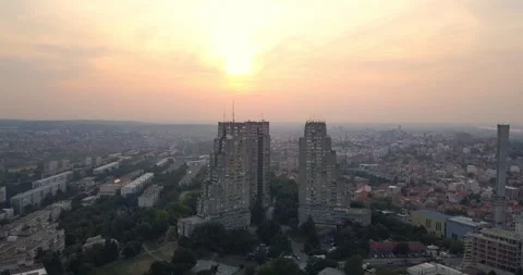 Drone view of iconic East Gate skyscrapers in Belgrade Stock Footage 166122653