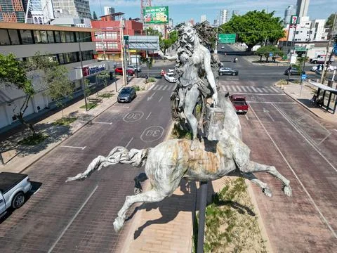 Drone view of iconic The Three Graces sculpture on Mexico Avenue Guadalajara. Stock Photos