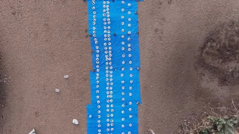 Drone view of an iftar table in Africa, April 25, 2026, Chad, N Djamena Stock-Footage 334809309