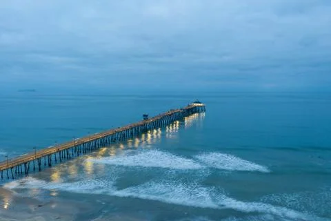 Drone view of Imperial Beach Pier at dawn. Stock Photos