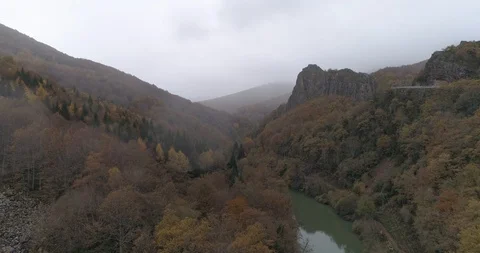 Drone view of the impressive Irati river during autumn in Navarra, Spain Stock Footage 111837062