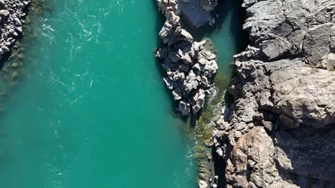 Drone View of Indus River and Rocky Mountains, Pakistan Stock Footage 345785991