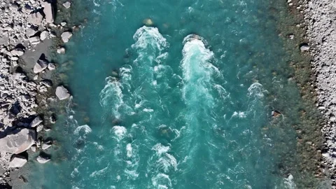 Drone view of indus river winters in pakistan Stock Footage 345745690