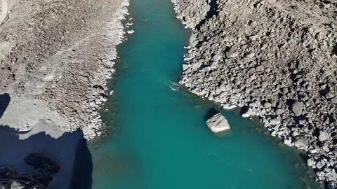 Drone view of indus river winters in north pakistan Stock Footage 345777120