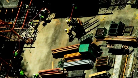 Drone View: Industry Workers at Construction Site Stock Footage 276291215