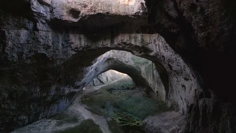 Drone view inside Devetashka cave in north Bulgaria, near Lovech town Stock Footage 229421966