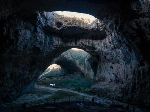 Drone view inside Devetashka cave in north Bulgaria, near Lovech town Stock Photos