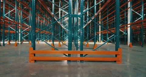 Drone view inside warehouse. Metallic construction. Camera going up. Stock Footage 135131232