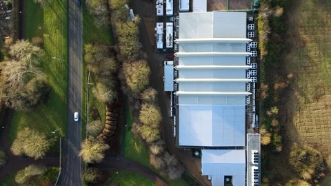 Drone view of the intricate cooling fans and external ventilation systems of a Stock Footage 333021920