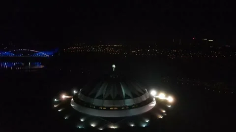 Drone view on Iron Mosque at Night Stock Footage 147933336
