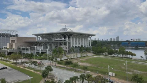 Drone view on Iron Mosque in Putrajaya Stock Footage 147933480