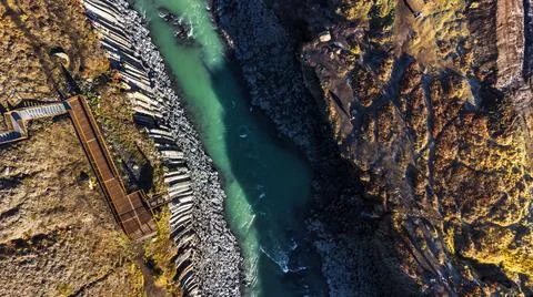 Drone view of iron viewpoint on top of the basaltic canyon Foto stock
