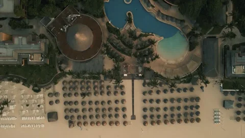 Drone view of a jungle resort pool Stock Footage 345681565