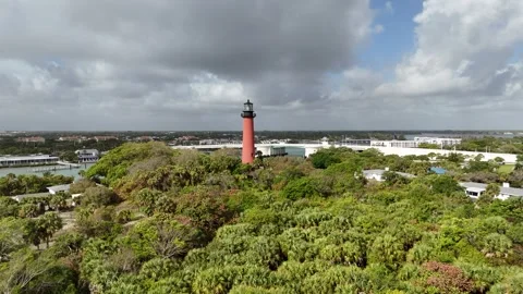 Drone View of Jupiter Inlet Lighthouse and Coastline, Florida Stock Footage 332171993