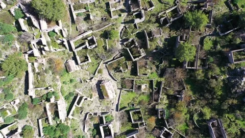 Drone view on Kayakoy ghost town near to Oludeniz, Fethiye. The old ancient city Stock Footage 241240385