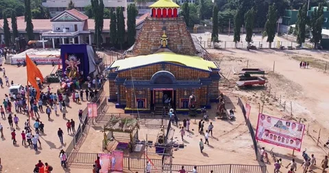 Drone view of Kedarnath Temple Replica Pavilion for Ganesh Chaturthi Celebr.. Stock Footage 340083996