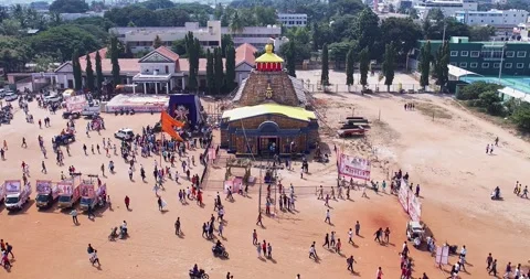 Drone view of Kedarnath Temple Replica Pavilion for Ganesh Chaturthi Celebr.. Stock Footage 340084002