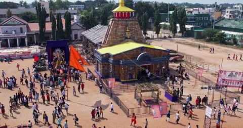 Drone view of Kedarnath Temple Replica Pavilion for Ganesh Chaturthi Celebr.. Stock Footage 340084053