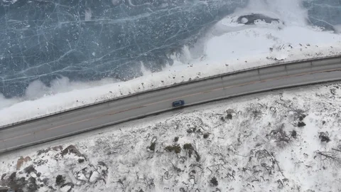 Drone view keene valley winter road car USA Stock Footage 103470660