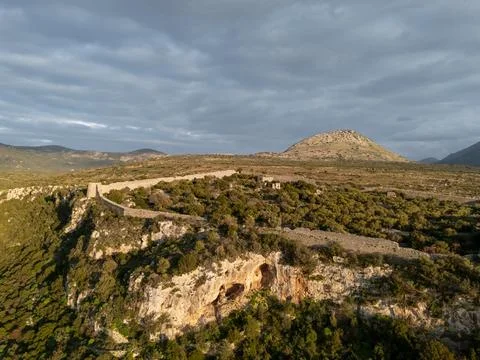 Drone view of the Kelefa castle in Mani, Laconia, Greece Stock Photos
