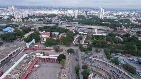 Drone view of the Kempegowda Bus Station or Majestic in Bangalore shows a m.. Stock-Footage 344878980