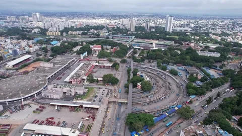 Drone view of the Kempegowda Bus Station or Majestic in Bangalore shows a m.. Stock-Footage 344879083